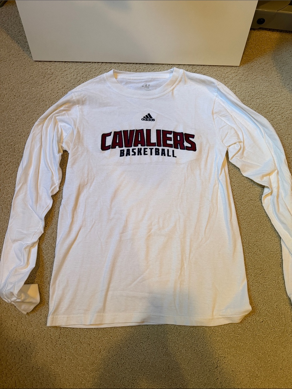 adidas White Cleveland Cavaliers Basketball Long-Sleeve Tee with Maroon Logo